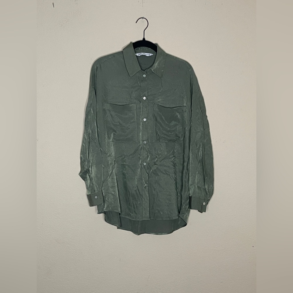 Zara Women’s Olive Green Button Up Blouse Size S